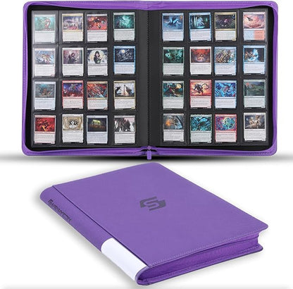 Snekdy premium 1024-pocket trading card binder, 16-pocket cards album, waterproof PU-leather Cover album with side loading, holds gaming, baseball, basketball & sports cards (Purple)