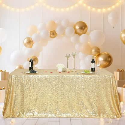 SquarePie Sequin Tablecloth 50 x 72 Inch Light Gold Glitter Table Cloth for Wedding Party Decoration