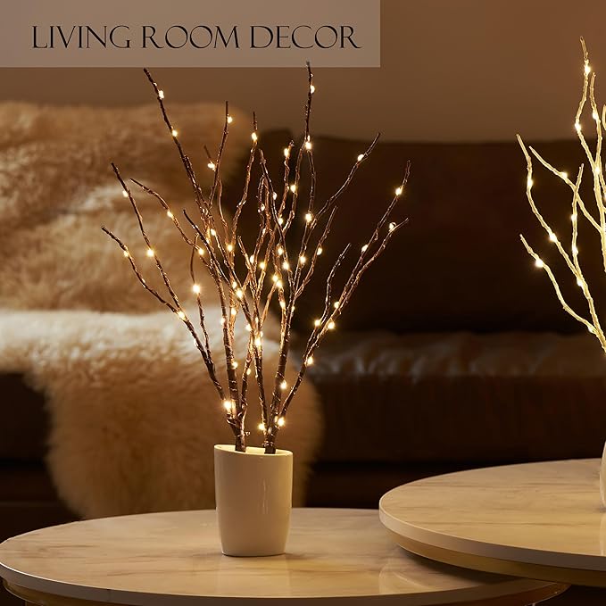 BAOLITVINE Lighted Willow Branches with Timer 70 Fairy Lights 18IN, Brown Twig Branch Lights for Indoor Outdoor Home Fireplace Christmas Decorations