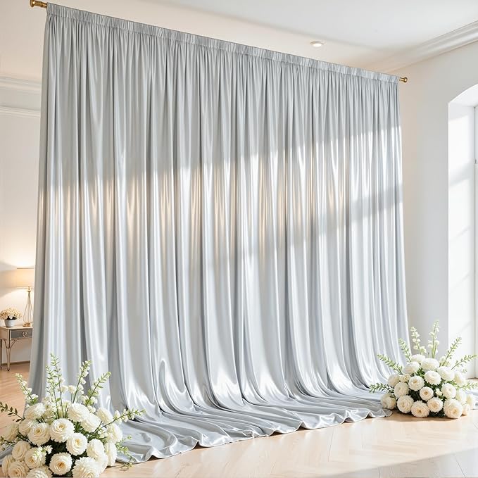 10x10 ft Silver Glitter Backdrop Curtain for Parties, Wrinkle Free Glitter Photo Backdrop Drapes 2 Panels 5x10FT Shimmer Back Drop Cloth for Wedding Birthday Stage Photography Background Decor