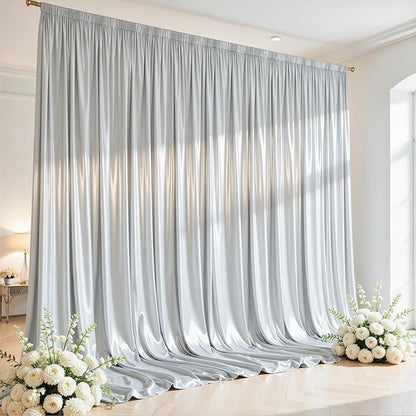 10x10 ft Silver Glitter Backdrop Curtain for Parties, Wrinkle Free Glitter Photo Backdrop Drapes 2 Panels 5x10FT Shimmer Back Drop Cloth for Wedding Birthday Stage Photography Background Decor