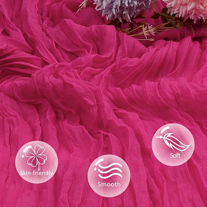 12 Pack Hot Pink Cheesecloth Table Runner 10ft Boho Gauze Fabric Cheese Cloth Table Runner 35 x 120 Inch Rustic Sheer Runner for Romantic Wedding Decor Baby Shower Party Table Centerpiece Decoration