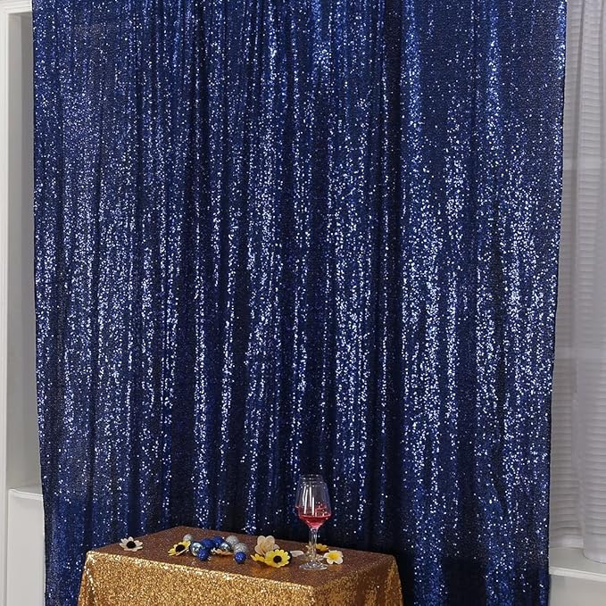 Poise3EHome Blue Sequin Backdrop,8FT x 10FT Sequin Photography Backdrop Curtain for Party Decoration, Navy Blue