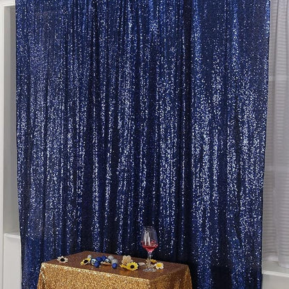 Poise3EHome Blue Sequin Backdrop,8FT x 10FT Sequin Photography Backdrop Curtain for Party Decoration, Navy Blue