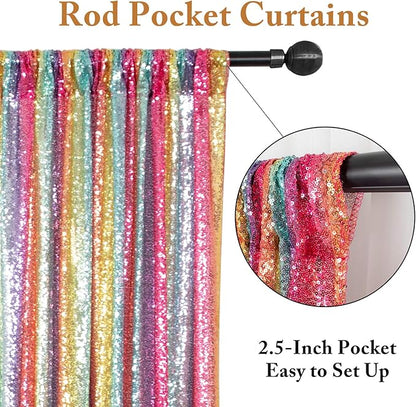 ShinyBeauty Sequin Backdrop Rainbow 10FTx10FT Fabric Curtain Shimmer Wall Backdrops for Photography Event Birthday Party Decor Backgrounds