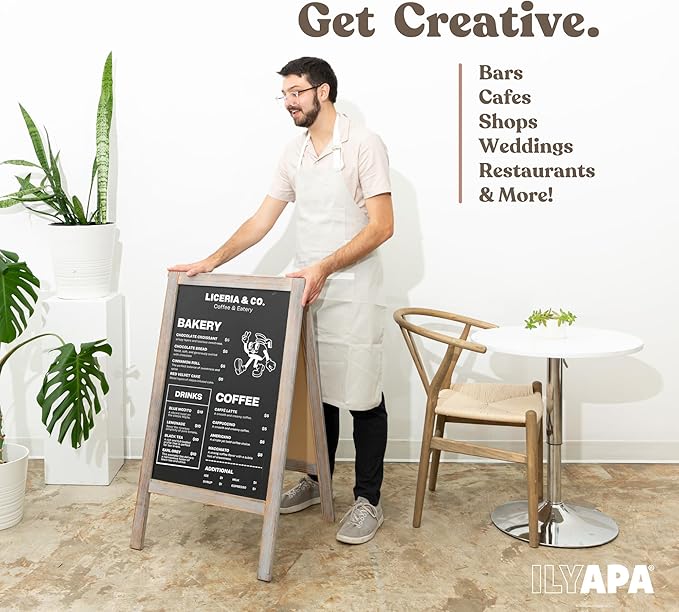 Ilyapa Wooden A-Frame Sign with Eraser & Chalk - 40 x 20 Inches Magnetic Sidewalk Chalkboard – Grey Menu Display for Restaurant, Business or Wedding