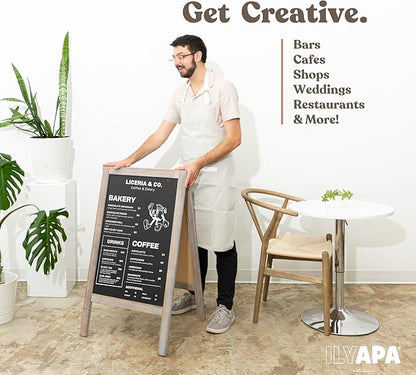 Ilyapa Wooden A-Frame Sign with Eraser & Chalk - 40 x 20 Inches Magnetic Sidewalk Chalkboard – Grey Menu Display for Restaurant, Business or Wedding