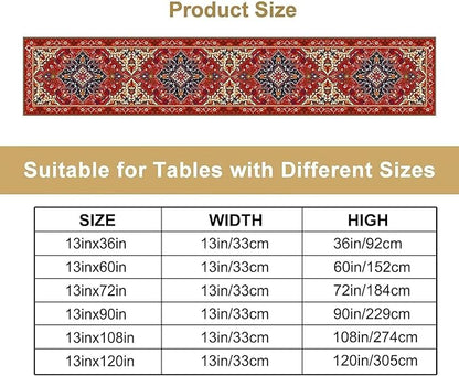 Boho Old French Table Runner, Vintage Red Beige Retro Flower Rustic Country Style Floral Print Pattern for Home Kitchen Table Decor Dining Coffee Room Garden Party Decor 13x120in