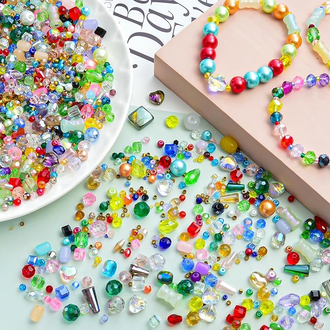 Half Pound Assorted Glass Beads for Jewelry Making, 2-16mm Colorful Crystal Beads for Bracelets, Crafts, DIY Art, Bulk Jewelry Making Supplies
