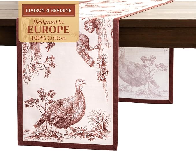 Maison d' Hermine Table Runner 100% Cotton Single Layer Table Runners 72 inches Long for Thanksgiving Christmas Decorations Home Kitchen Dining Party Wedding (Holy Jouy - Brown, 14.5" x 72")