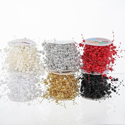 13Feet Pearl String Spool Roll for Floating Candles Faux Pearls Strands Garland for Vase Filler Wedding Centerpiece Christmas Table Decor (Black)