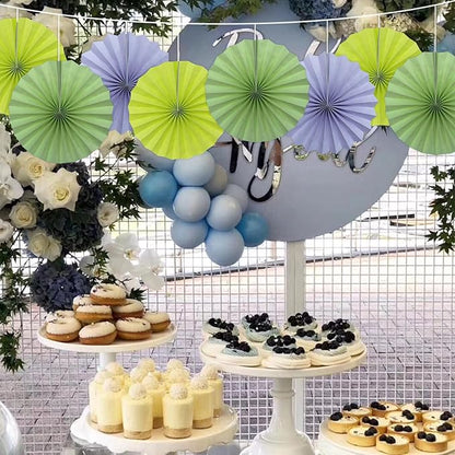 BARTHEW Green Graduation Party Decor, Tropical Party Decorations, 12in Hanging Paper Fans 30 Color DIY Set (Clear Green)