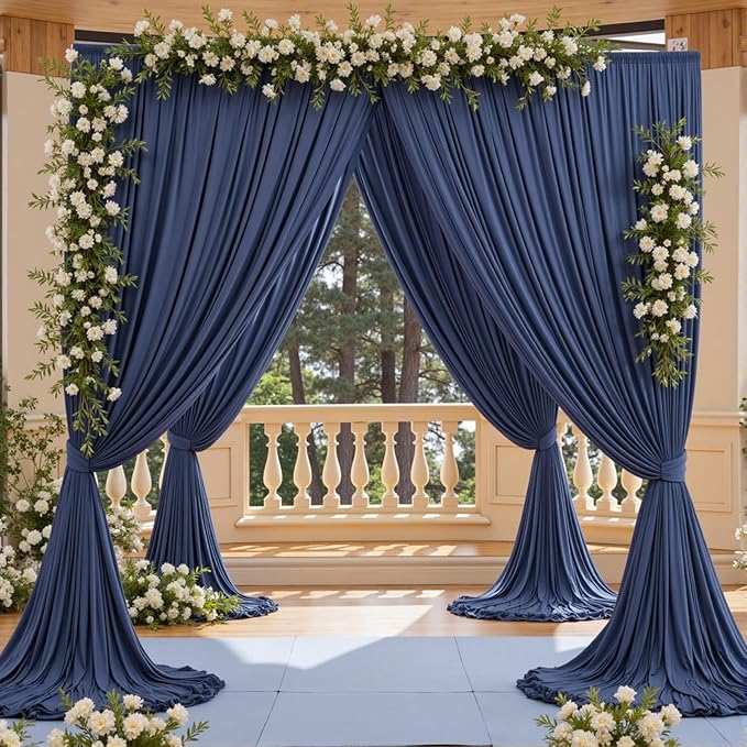 10x10ft Wrinkle Free Navy Blue Backdrop Curtains for Party Background, Silky Polyester Blue Photo Backdrop Drapes 2 Panels 5x10ft Back Drop Cloth for Wedding Birthday Photography Baby Shower Decor