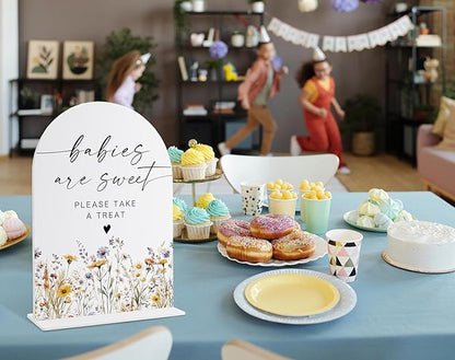 Acrylic Table Signs, Boho Floral Babies are Sweet Please Take a Treat Sign, Baby Shower Table Centerpieces, Supplies for Gender Reveal Party and Newborn Announcement Reception and Event Party, 34