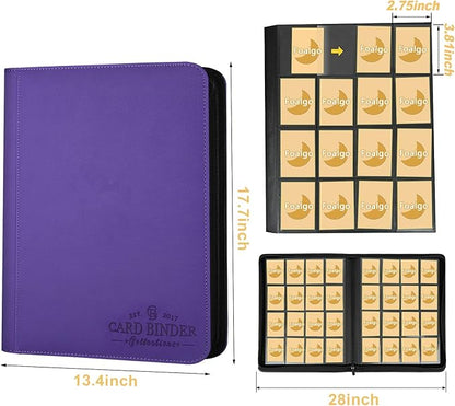 Trading Card Binder 16 Pocket, Foalgo PU Cover Card Binder for 1000+ Cards, Premium Trading Card Holder Folders, Double Sided Pocket Card Album for MTG, TCG (Purple)