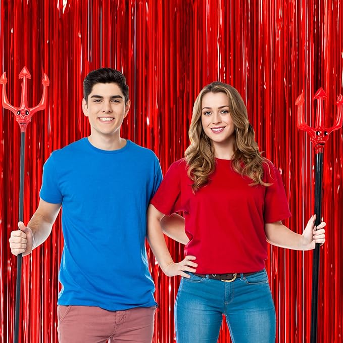 2 Pack Red Tinsel Foil Fringe Curtains, Red Party Decorations, Metallic Tinsel Party Streamers Backdrop for Birthday Red Carpet Christmas Graduation Carnival Valentine's Party Decorations
