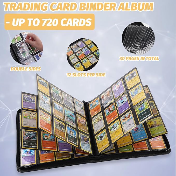 Trading Card Binder, Card Collection Binder Album Folder with 720 Side Loading Pockets, 12 Pocket Trading Card Album Folder for TGC,MTG, Baseball Cards, Yugioh
