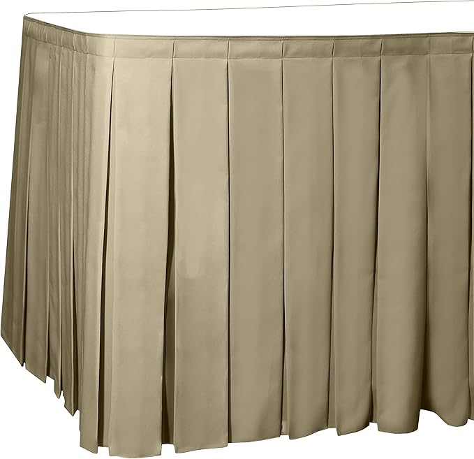 Ultimate Textile Pleat Polyester Fabric Table Skirt - Machine Washable Flame Resistant with Clips for Events, Weddings & Trade Shows, Cut & Sewn in Paterson, NJ - Camel, 14' Box Pleat