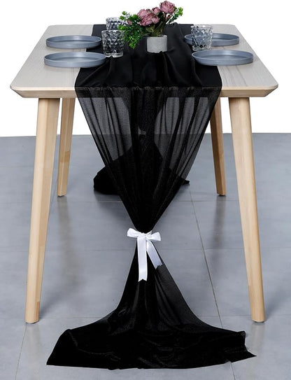 MDS 25 Pack 10ft Chiffon Table Runner 29 x 120 Inches Sheer Wedding Runner Romantic Rustic Table Runner for Wedding Decorations, Birthday Parties, Bridal Shower Party Arch Decor - Black