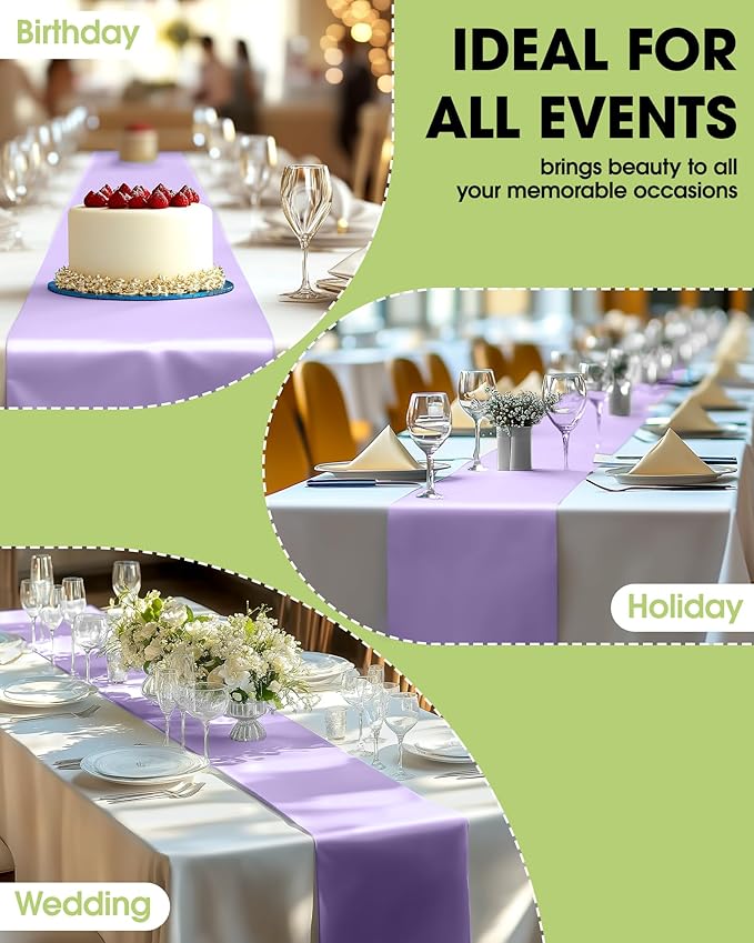 Pureegg Lilac Plastic Table Runners - 10 Pack, 14'' x 108'', Water Resistant & Disposable Lavender Centerpiece Decorations for Table Cloth, Wedding, Birthday, Holiday, Baby Shower, Party, Home Decor