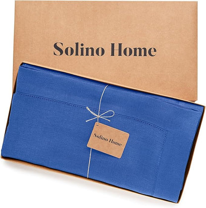 Solino Home Royal Blue Linen Tablecloth 60 x 108 Inch - 100% Pure Linen Hemstitch Table Cloth for Rectangle Tables - Classic Hemstitch, Machine Washable Tablecloth