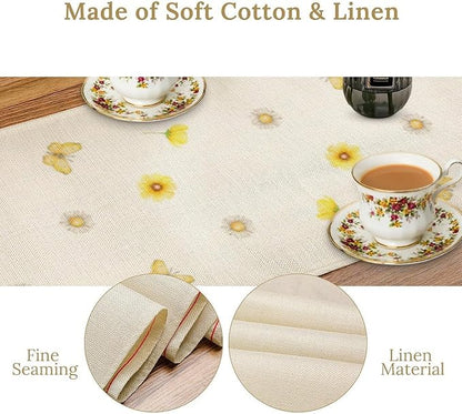 Flower Table Runner, Colorful Watercolor Pink Flower Plants Nature Butterfly Table Runner for Kitchen Dinner Living Room Home Party, 13x90 Inch