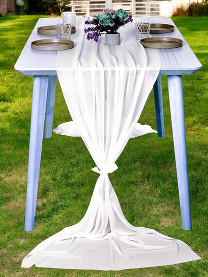 MDS 25 Pack 10ft Chiffon Table Runner 29 x 120 Inches Sheer Wedding Runner Romantic Rustic Table Runner for Wedding Decorations, Birthday Parties, Bridal Shower Party Arch Decor - Ivory