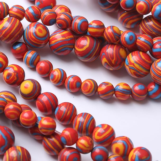 Red Yellow Blue Peacock Turquoise Stone Beads Gemstone Round Crystal Energy Jade Beads Stone Beads for Jewelry Making DIY Bracelet Necklace Jewelry Making 1 Strand 15.5inch 60PCS 6MM