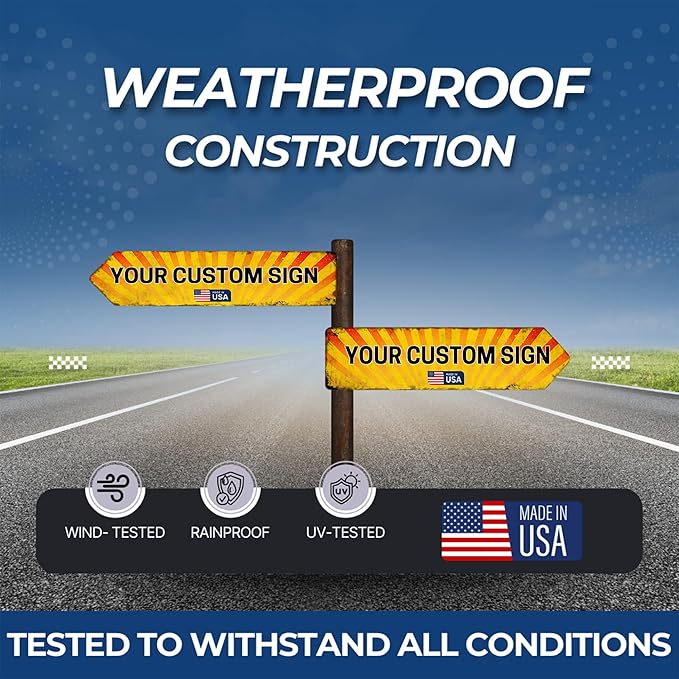 Custom Left Arrow Metal Sign by DC | Directional Signs for Indoor & Outdoor Use | Personalized Rust-Free Metal Yard Display | Customized Weatherproof Road Arrow Marker | Multiple sizes | Made in USA