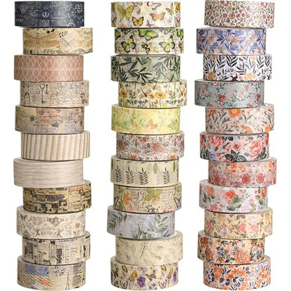 TaoBary 33 Rolls Holiday Plaid Washi Tape, 15 mm Seasonal Washi Tape Set Bohemian Colorful Vintage Cute for Card Wrapping Craft(Vintage Style)