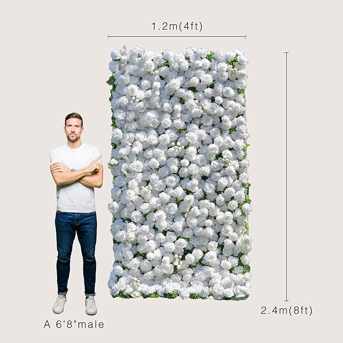 Artificial Flower Wall Panels, Gorgeous 5D Silk Luxury Floral Backdrop Decor for Wedding Celebrations, Festive Party and Home Decorating, Quick Assembly and Storage, 4ft*8ft