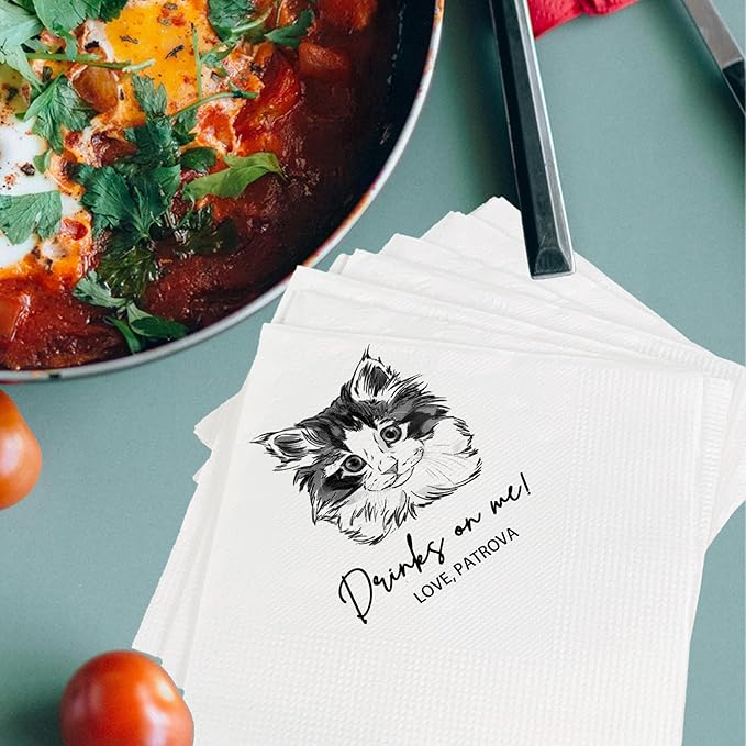 Custom Pet Cocktail Napkins for Wedding, Personalized Photo Napkins for Cat, Custom Wedding Cocktail, Bridal Shower, Engagement Party