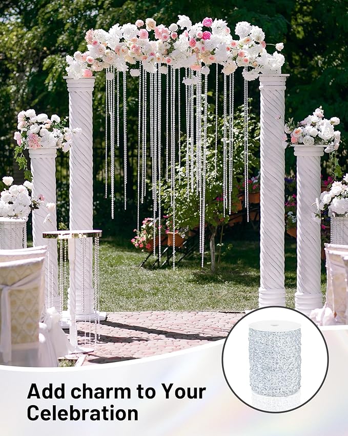 99FT Crystal Garland Strands, Acrylic Clear Crystal Beads String Roll, Diamond-Shaped Crystal Garland for Christmas Tree Wedding Party Decorations Beaded Curtain DIY Crafting Projects
