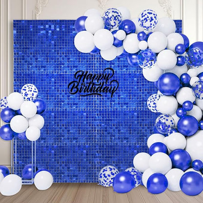 12PCS Blue Shimmer Wall Backdrop, Square Sequin Photo Backdrops Panel, Glitter Wall Background for Birthdays, Weddings, Graduation, Baby Showers, Disco Bachelorette Party Decoration (3FTx4FT)
