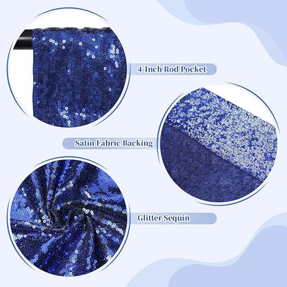 SquarePie Sequin Backdrop Curtain Less See Through Background for Wedding Party 7FT x 7FT Navy Blue