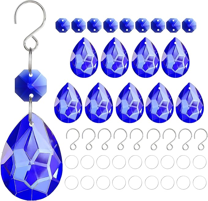H&D HYALINE & DORA 3Inch Crystal Suncatcher Bauhinia Prisms Pendants 10Pcs Chandelier Crystals Replacement Hanging Sun Catcher Beads for DIY Arts Crafts Decor (Blue)