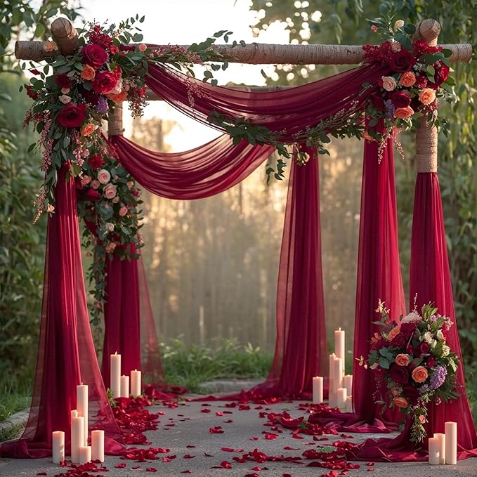 Wedding Arch Draping Fabric, 1 Panel Burgundy Sheer Backdrop Curtain Tulle Fabric Drapery for Arbor Wedding Archway Ceremony Party Ceiling Decor Backdrop