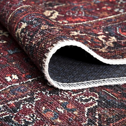 Bloom Rugs Washable Non-Slip 10 ft Runner - Burgundy Traditional Bordered Runner for Entryway, Hallway, Bathroom, and Kitchen - Exact Size: 2.5' x 10'