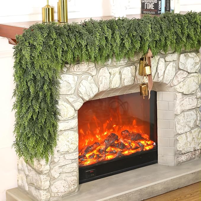 Real Touch Cedar Garland - Artificial Christmas Garlands Faux Green Cedar Fake Pine Needles Garland for Fireplace,Table, Stairs, Mantle, Window,Indoor Outdoor,Home,Holiday Decor(1 PCS,6 FT)