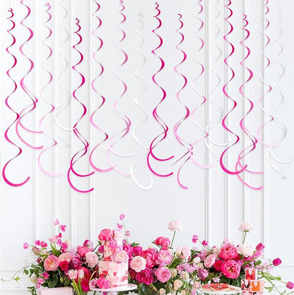 36 Pcs Hot Pink Hanging Swirl Decorations Ombre Pink White Felt Swirl Streamer Spiral Ceiling Decoration Garland for Birthday Bachelorette Wedding Bridal Shower Engagement Pink Girl Hen Party Supplies