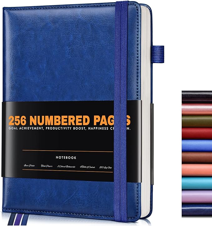 Lined Journal Notebook for Women Men, 256 Numbered Pages Hardcover Leather Journals for Writing, A5 Journaling Notebooks, College Ruled Journal for Business Work School 5.75" x 8.38" Navy Blue