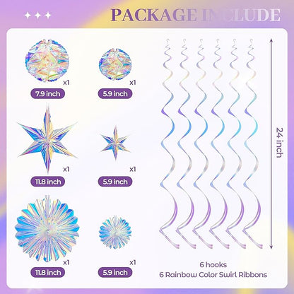 BTSD-home Iridescent Party Decorations with Hanging Honeycomb Ball Decorative Paper Fan Snowflake Garlands Ribbons Disco Party Wedding Birthday Graduation Christmas Celebration Decor Supplies