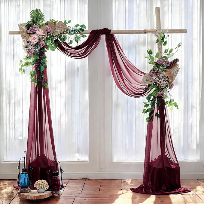 MDS Halloween Chiffon Draping Fabric - 1 Panel, 30" Wide x 75ft Long - Sheer Spooky Arbor & Canopy Drapery for Haunted House Backdrops, Party Ceilings, DIY Costumes & Themed Events - Burgundy