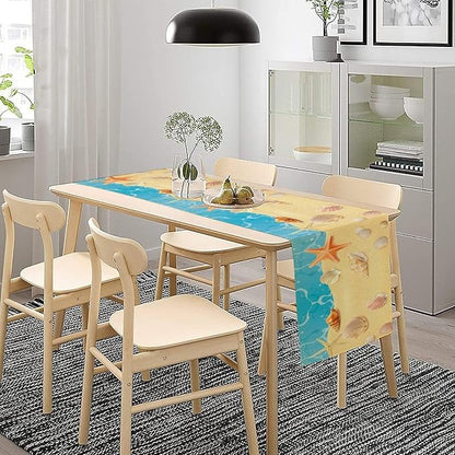 Sea Turtle Table Runner Marine Life Starfish Nautical Blue Green Ocean Theme Kitchen Table Decorations for Indoor Outdoor Home Party Decorations 13 * 120 Inch