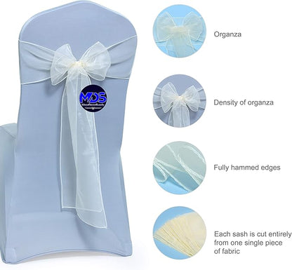 MDS Pack of 150 PCS Organza Chair Sashes Wider Dining Chair Bows Ribbon Tie Back for Wedding Party Birthday Bridal Shower Reception Event Banquet Home Chair Cover Decoration - Ivory