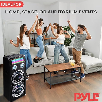 Pyle Wireless Active PA Speaker System - 1000W Portable High Powered Bluetooth Compatible Outdoor Sound Speaker w/ USB SD MP3 FM Radio AUX RCA LED DJ Lights - 35mm Stand Mount, Remote
