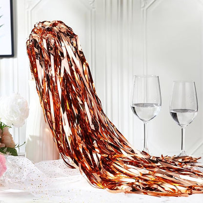 50 Pcs Wedding Fairy Wands with Bells Foil Tinsel Ribbon Stick Wands Tinsel Party Streamers with Bell Glittery Bridal Wedding Send Off Ideas Holiday Celebration (Rose Gold)