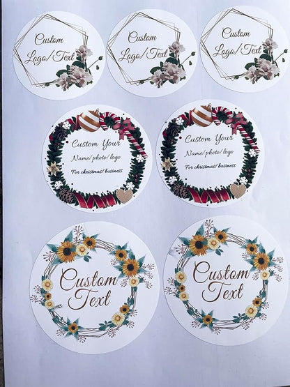 Custom Stickers for Weddings, Birthdays & Businesses - Personalized Labels with Your Logo - Waterproof, Fade and Heat Resistant - Pack of 100-1000 (Wreath P, 2 Inch)