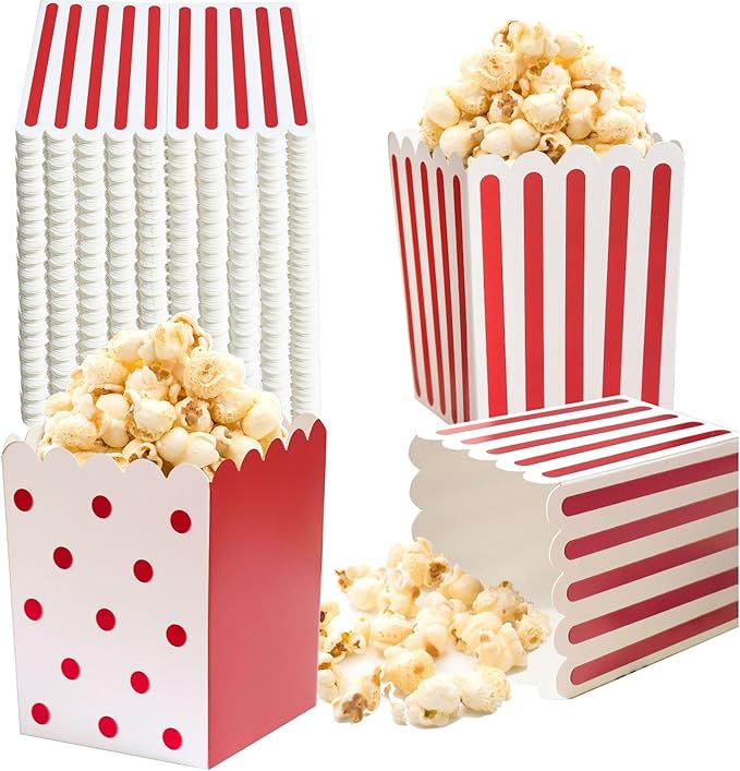 Winoo Design 100 PK Mini Popcorn Boxes Bulk Paper Popcorn Bowl Containers Holders for Party, Movie Night Decorations