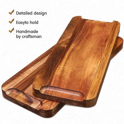 Roowest 5 Pack Solid Acacia Wood Serving Trays for Laser Engraving Rectangular Wooden Board for Food Appetizer Serving Tray Plates for Vegetables Fruit Cheese Housewarming Gifts(14 x 5.5 Inch)